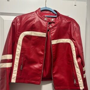 Red Leather Jacket with Cream Accents